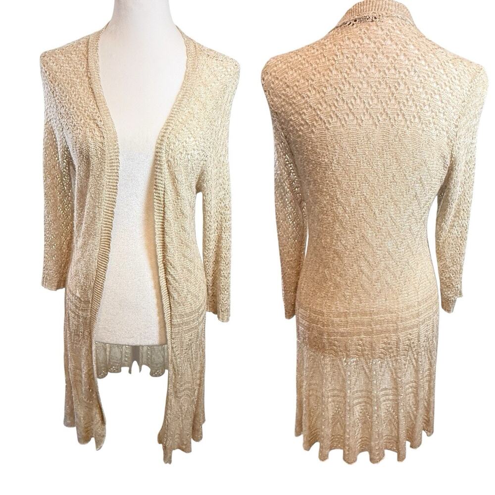 Romantic Crochet Duster Women SIZE MEDIUM Kimono Ivory Open Cardigan Vtg